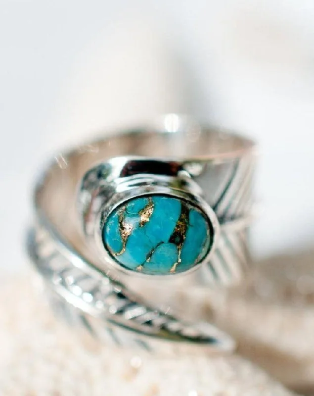 twisted rings for women-Tortuga Copper Turquoise Ring ~ Sterling Silver 925 ~ SMR130