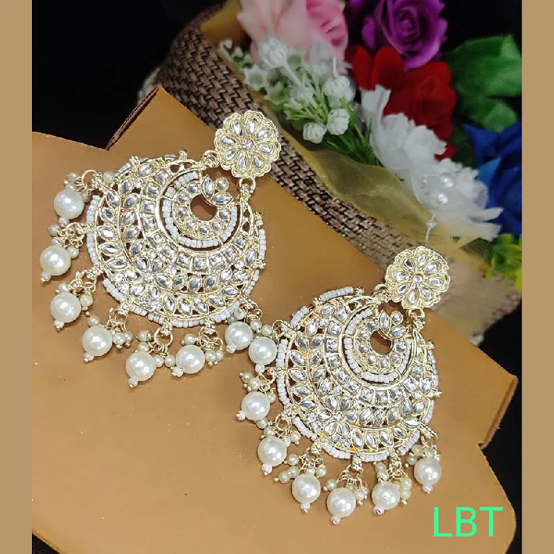 hoop earrings for women with diamonds-Lucentarts Jewellery Gold Plated Kundan Stone Dangler  Earrings