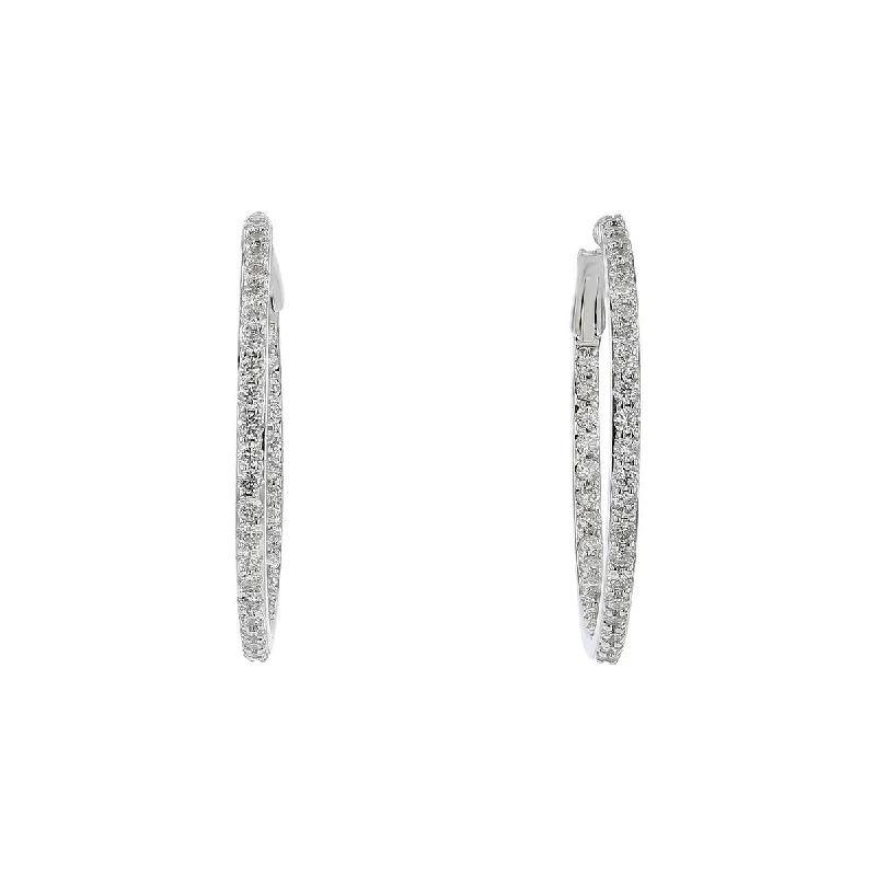 moonstone earrings for women-14K White Gold Diamond Inside Out Hoop Earrings