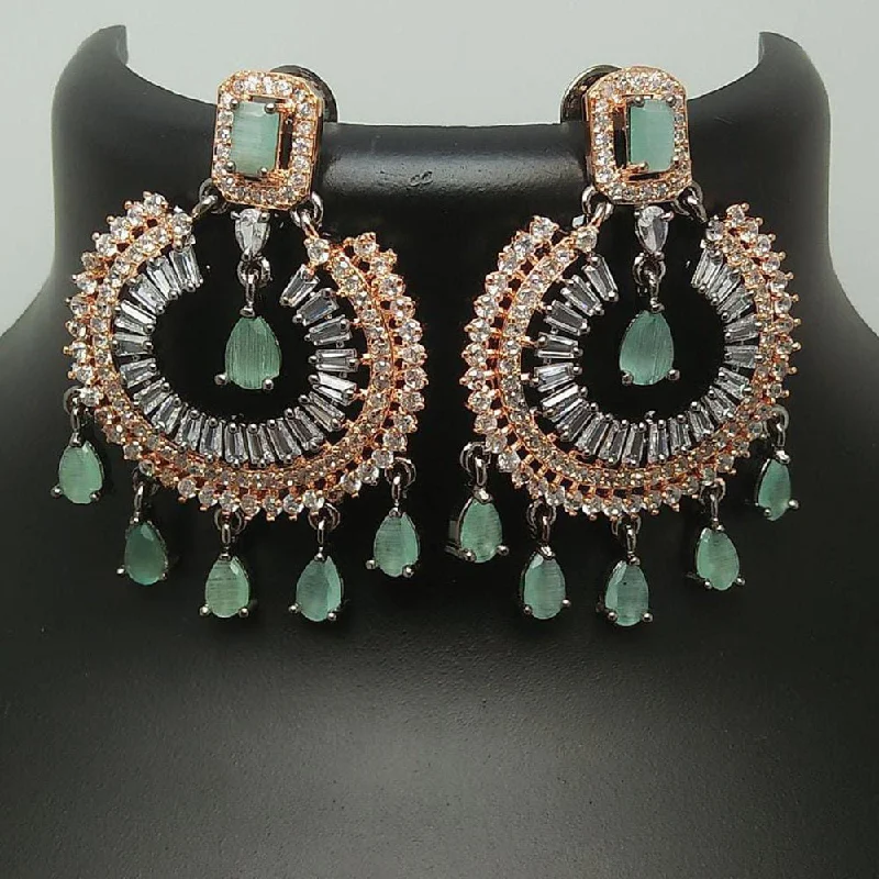 trendy earrings for women-Pooja Bangles 2 Tone Plated Crystal Stone Dangler Earrings