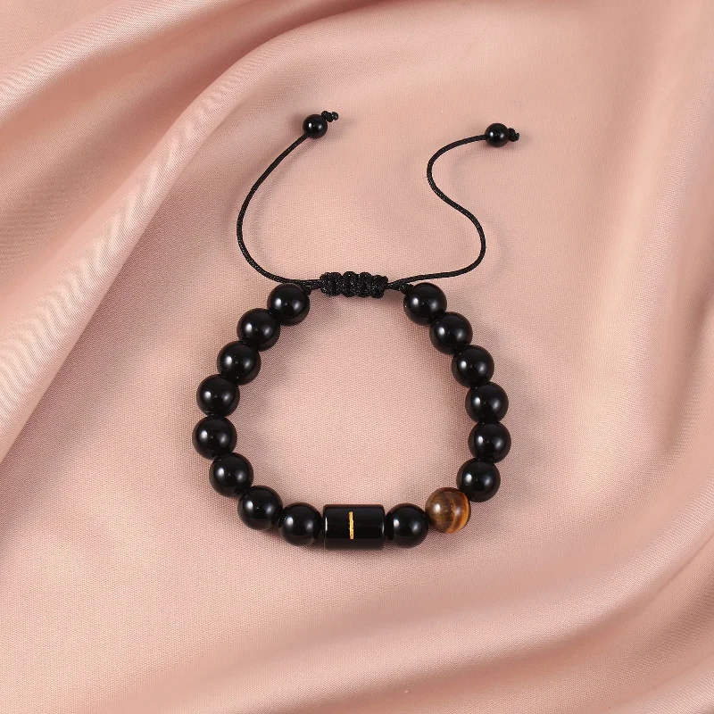 Obsidian Letter I Braided Rope Bracelet