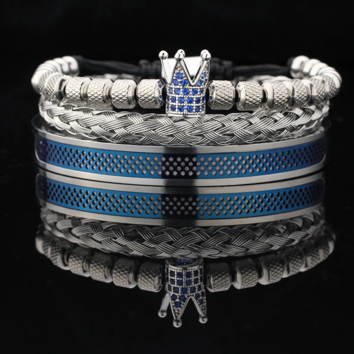 Steel Crown Grid Open Belt Blue Zircon