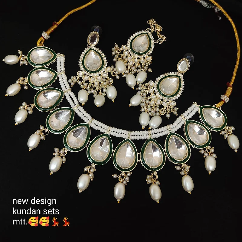 hand-crafted necklaces for women-Lucentarts Jewellery Gold Plated Kundan Stone Necklace Set