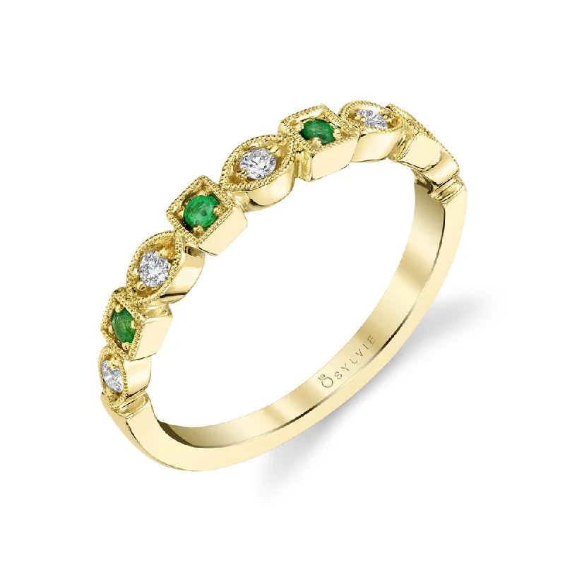 lab-grown diamond engagement rings for women-Sylvie Modern Emerald Gemstone Wedding Band B0017 - EM