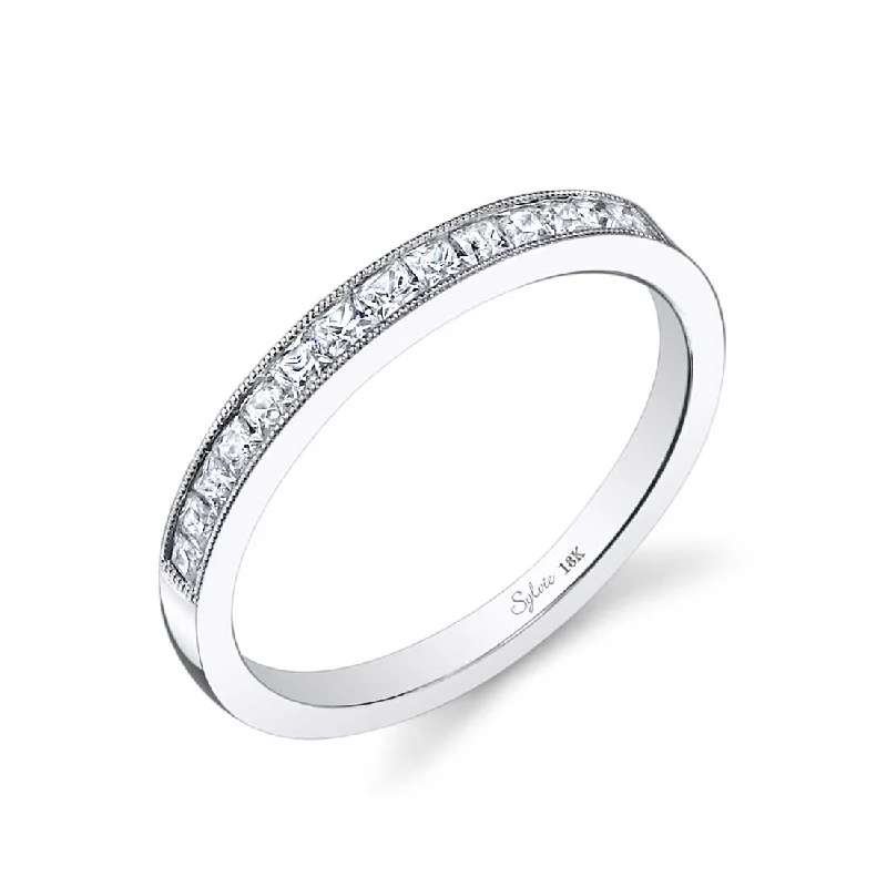 large diamond engagement rings for women-Sylvie Princess Cut Wedding Band BSY709