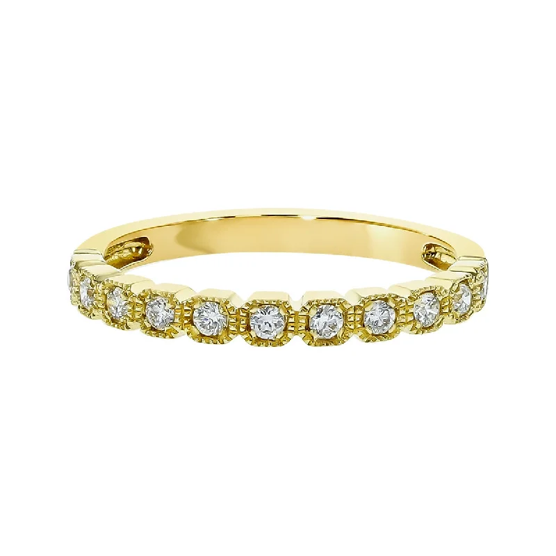 eternity band engagement rings for women-14K Yellow Gold Diamond Milgrain Partway Wedding Band