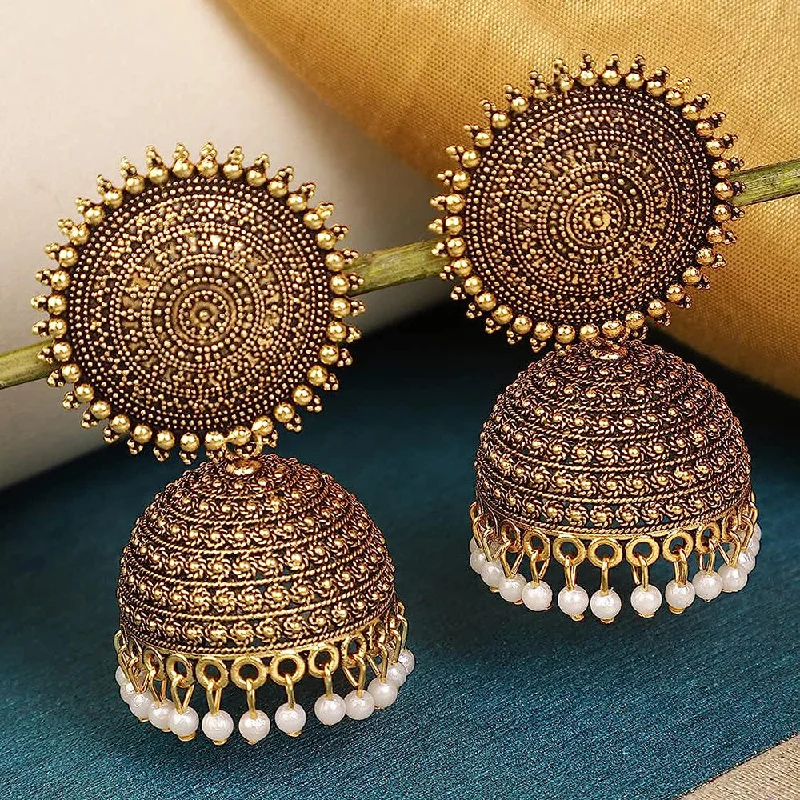 dangly earrings for women-Subhag Alankar Golden Attractive Kundan Jhumki earrings ideal for festive wear