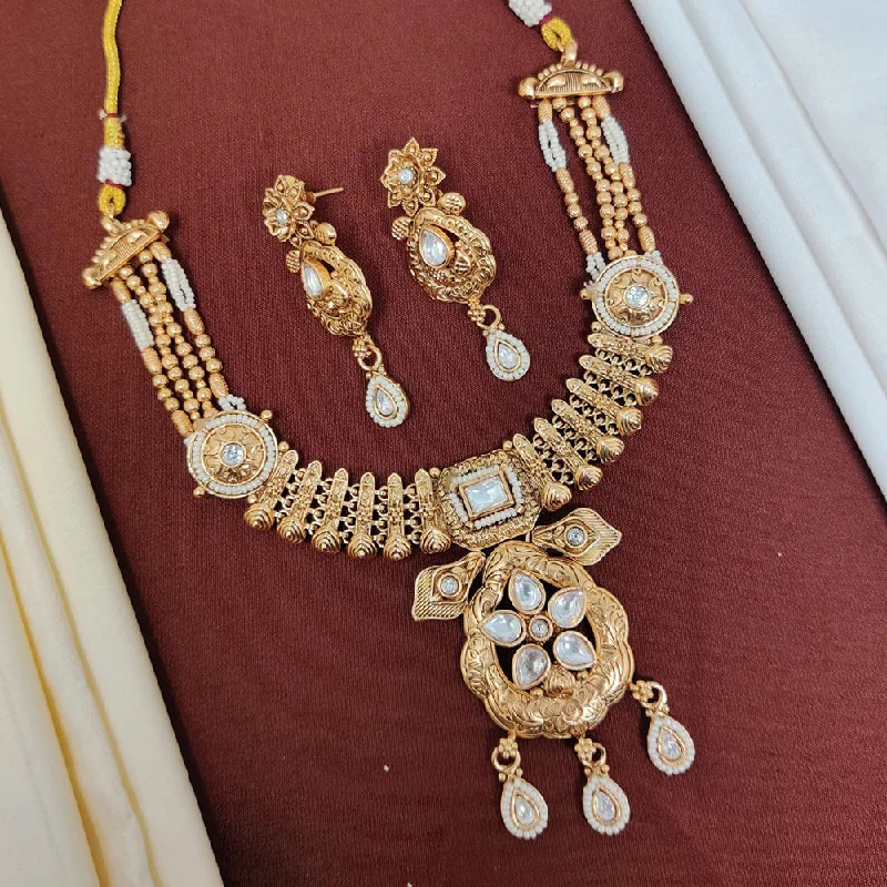 elegant gold necklaces for women-Manisha Jewellery Gold Plated Pota Stone Necklace Set