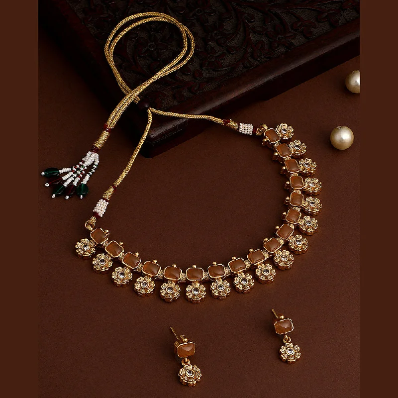 crystal drop necklaces for women-Asmitta Gold Plated Pota Stone Necklace Set