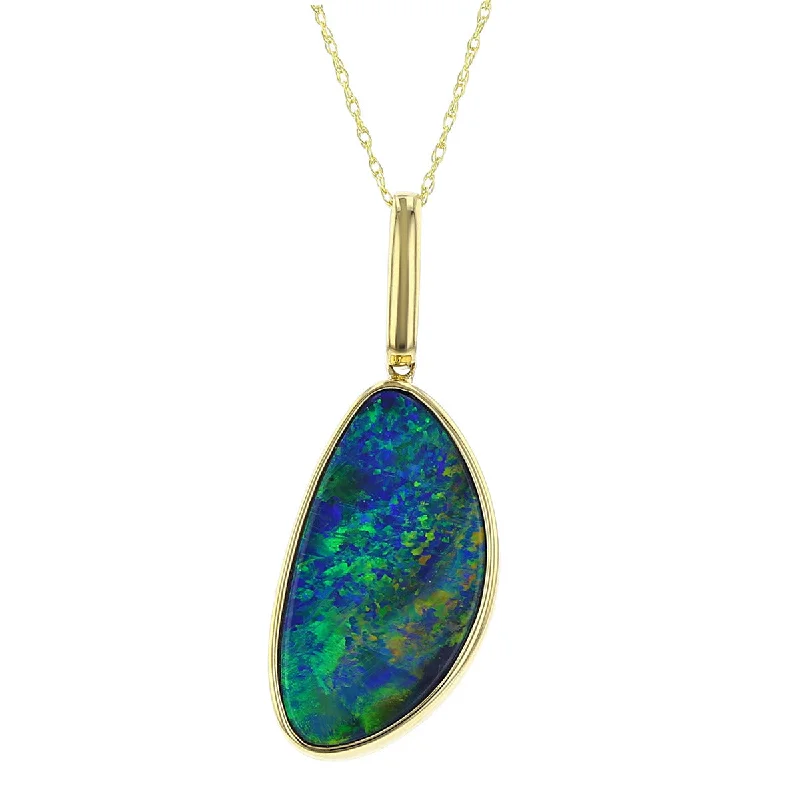 designer necklaces for women-14K Yellow Gold Black Opal Pendant Necklace