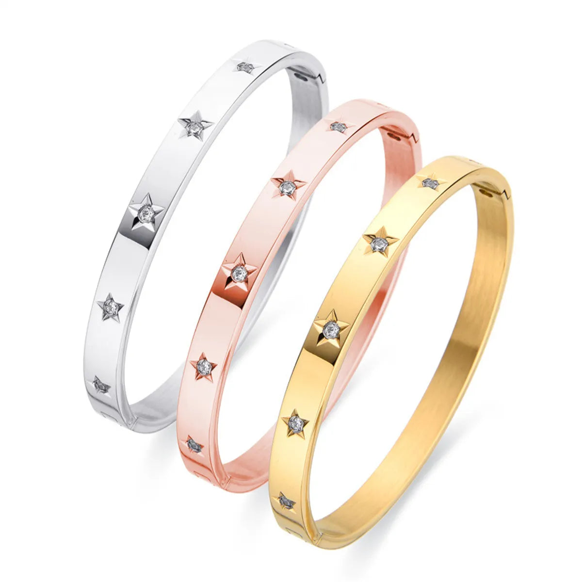 monogrammed bracelets for women-Simple Style Star Stainless Steel Plating Inlay Zircon Gold Plated Bangle