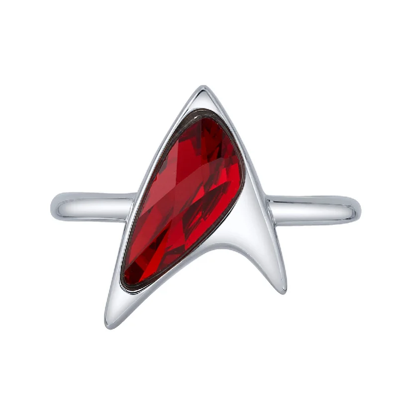 contemporary rings for women-Star Trek X RockLove Red Crystal Delta Ring