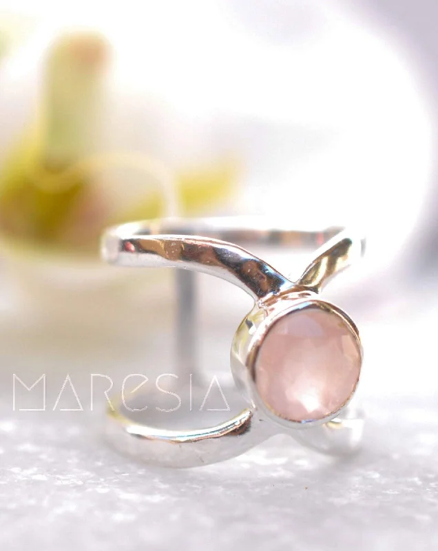 handmade gemstone rings for women-Honolulu Double Band Ring ~Rose Quartz ~Sterling Silver 925 ~ MR005