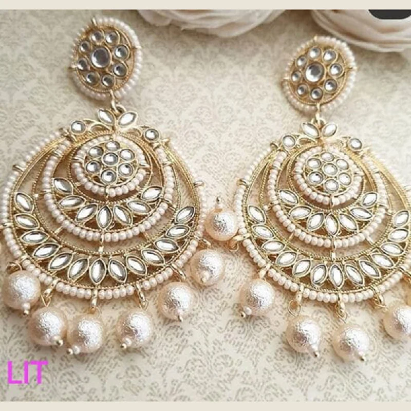 oversized earrings for women-Lucentarts Jewellery Gold Plated Kundan Stone Dangler  Earrings