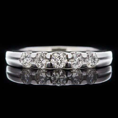 white gold engagement rings for women-0.50ct ROUND DIAMOND H VS 5 STONE WEDDING BAND STACKING COCKTAIL RING WHITE GOLD