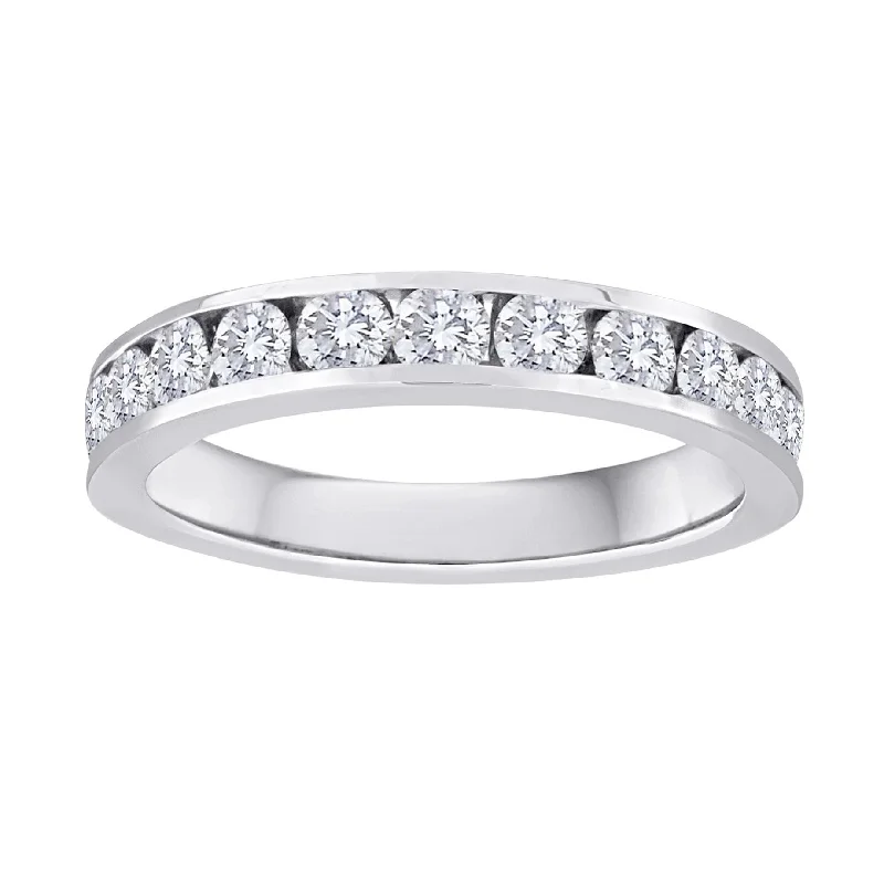 sterling silver rings with diamonds for women-14K White Gold Channel Set Diamond Wedding Band, 1ct tdw