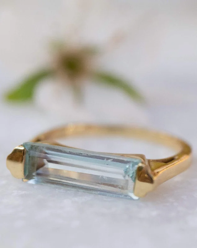 handmade rings for women-Carine Gold Ring ~ Blue Topaz Hydro ~18k Gold Plated ~ MR166