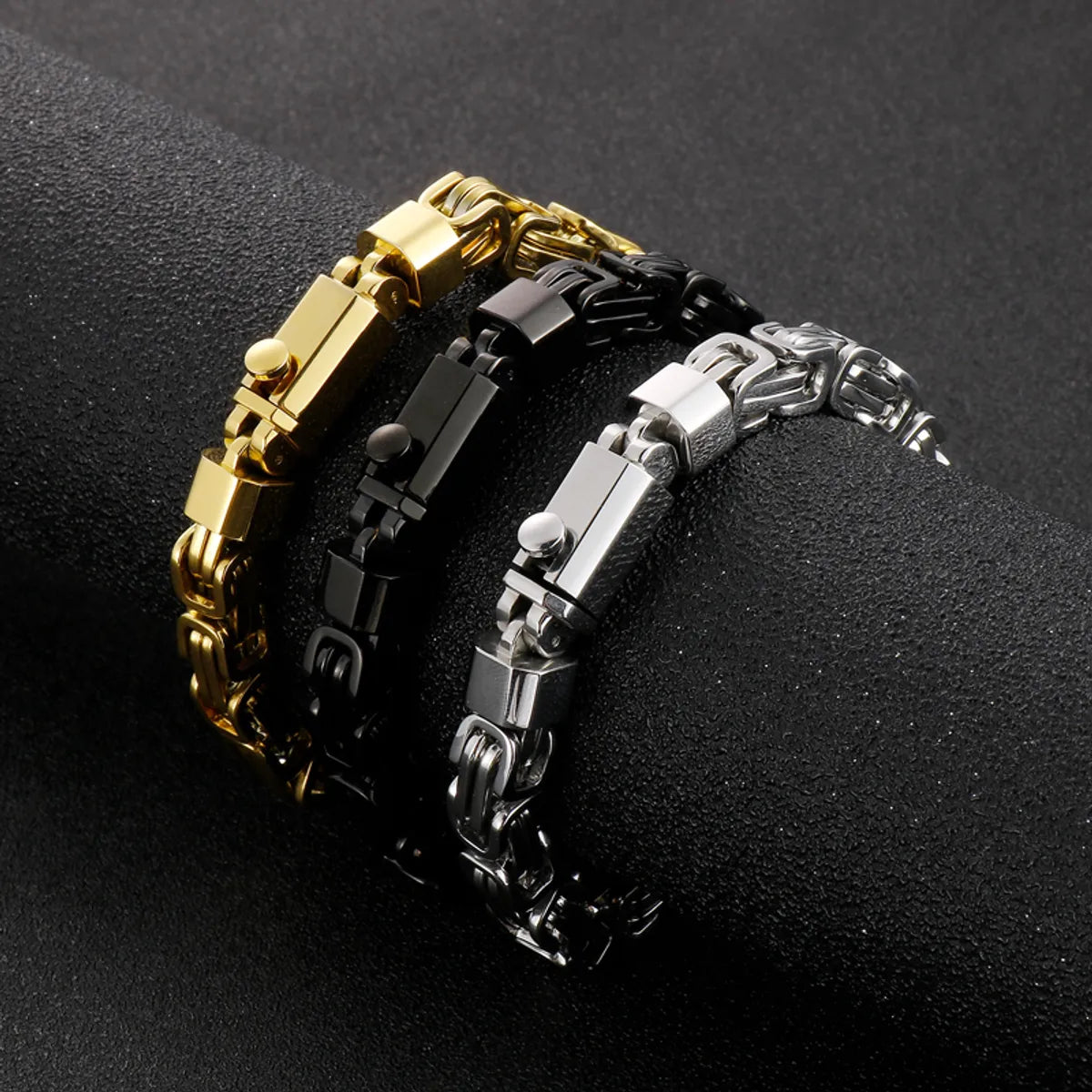 woven bracelets for women-Hip-Hop Solid Color Stainless Steel Plating 18K Gold Plated Men'S Bracelets