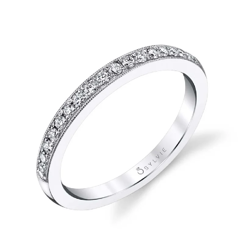 stackable diamond engagement rings for women-Sylvie Classic Wedding Band BSY859