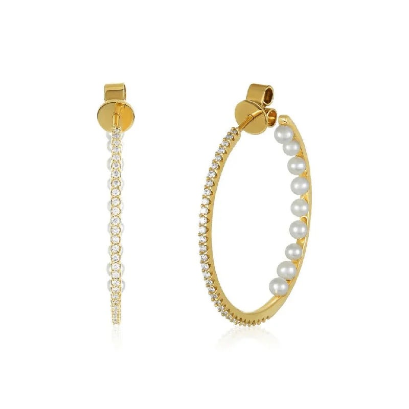 round stud earrings for women-Inside Out Diamond & Pearl Hoops