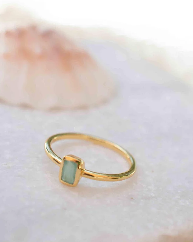 custom engraved rings for women-Aqua Chalcedony ~ Ring ~ 18k Gold Plated ~ MR322