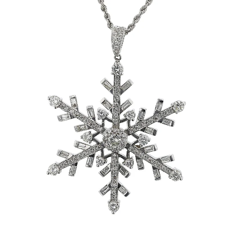 chain link necklaces for women-14K White Gold Diamond Snowflake Rope Necklace