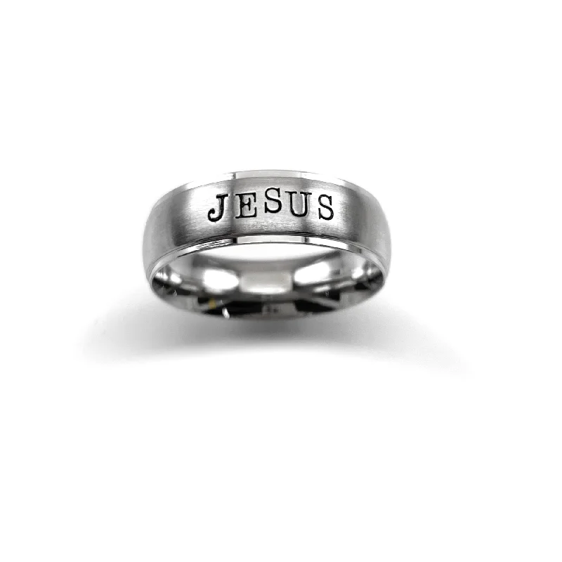 infinity rings for women-Jesus Hand Stamped Stainless Steel Wide Band Ring