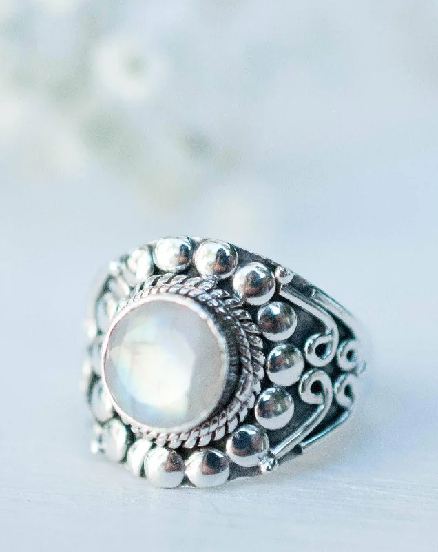 cocktail gemstone rings for women-Moonstone Ring ~ Sterling Silver 925 ~MR104A