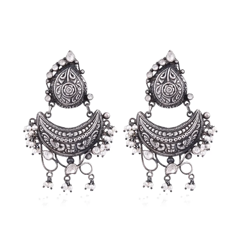 drop earrings with pearls for women-Silver Mountain Sterling Silver antique oxidised earring