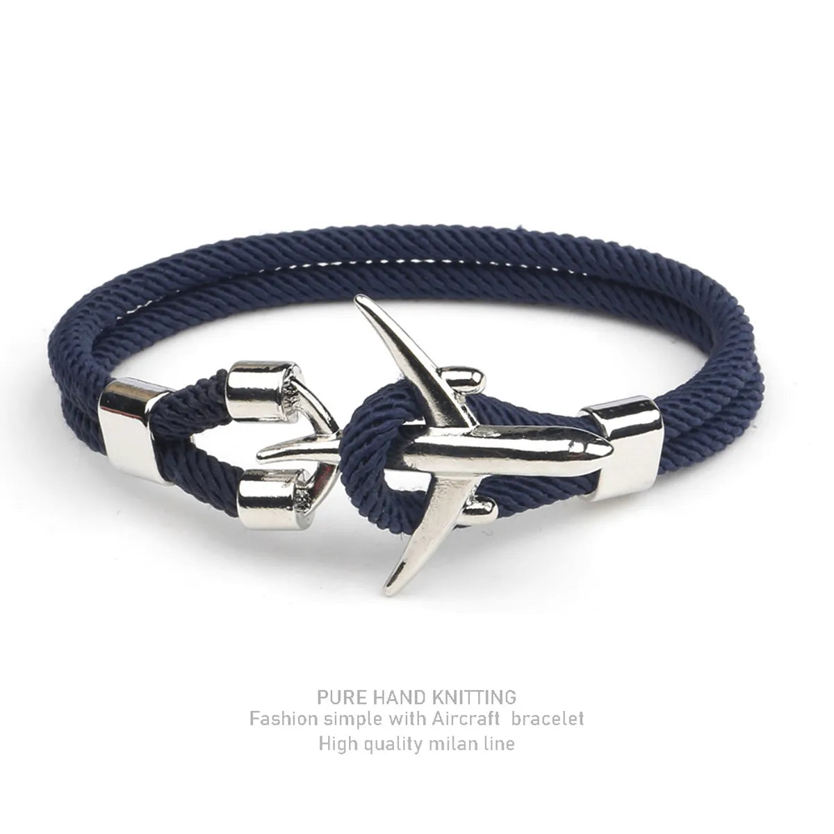 Silver Double Hole Navy Blue Rope