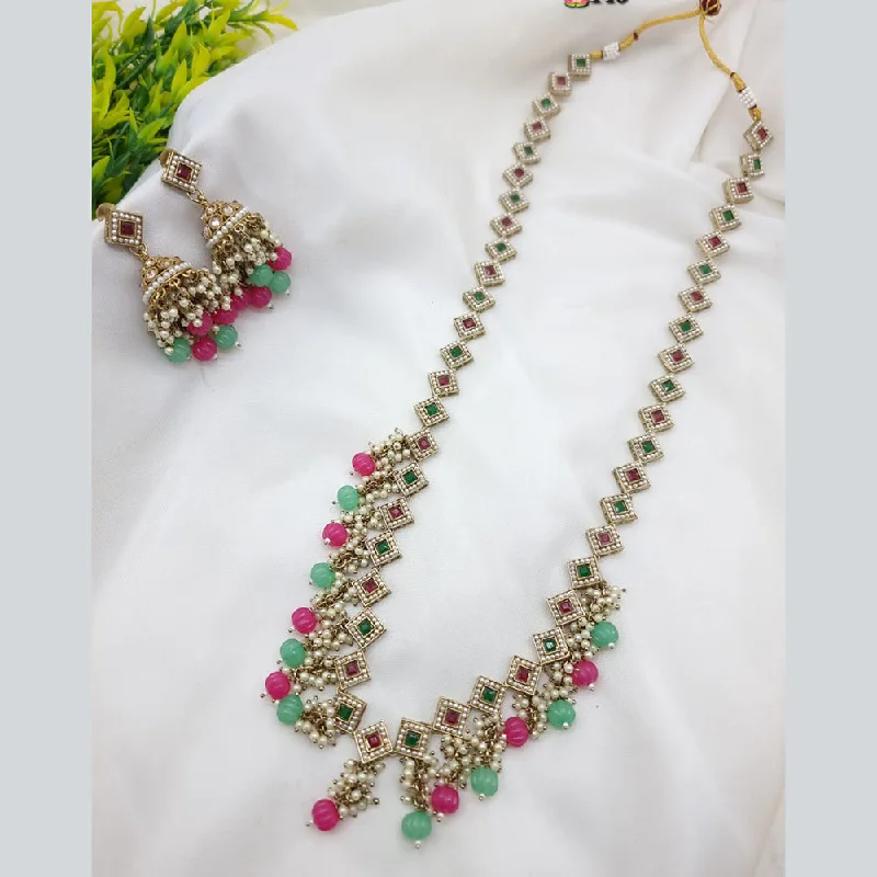 diamond-studded necklaces for women-JCM Gold Plated Pota Stone Long Necklace Set