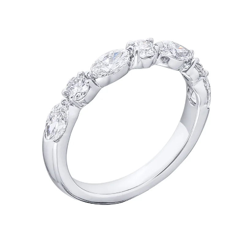 modern diamond engagement rings for women-Platinum Marquise and Round Diamond Wedding Band