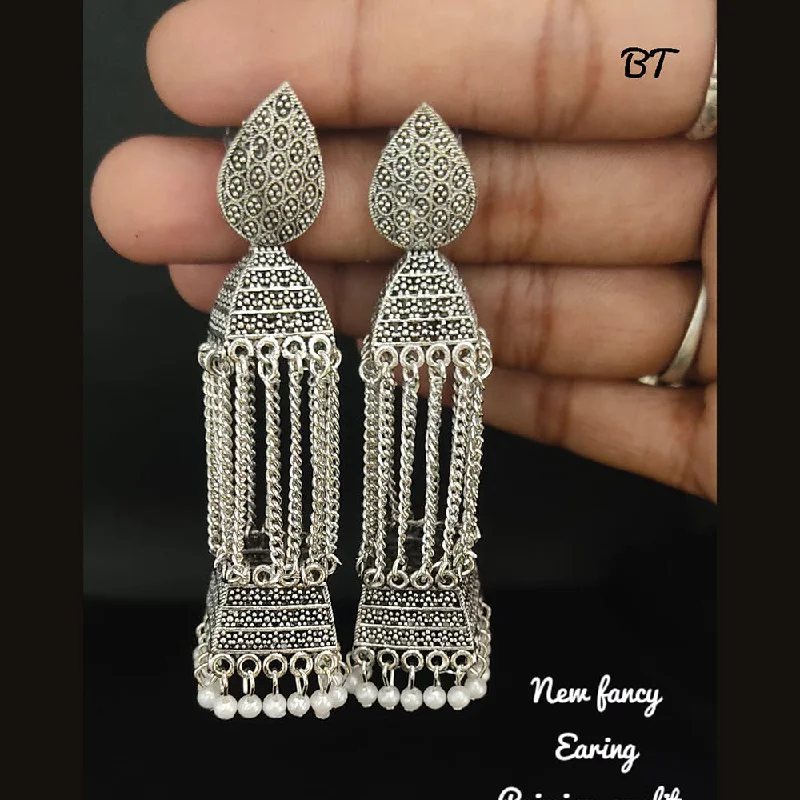 flower earrings for women-Lucentarts Jewellery Silver Plated Jhumki Earrings