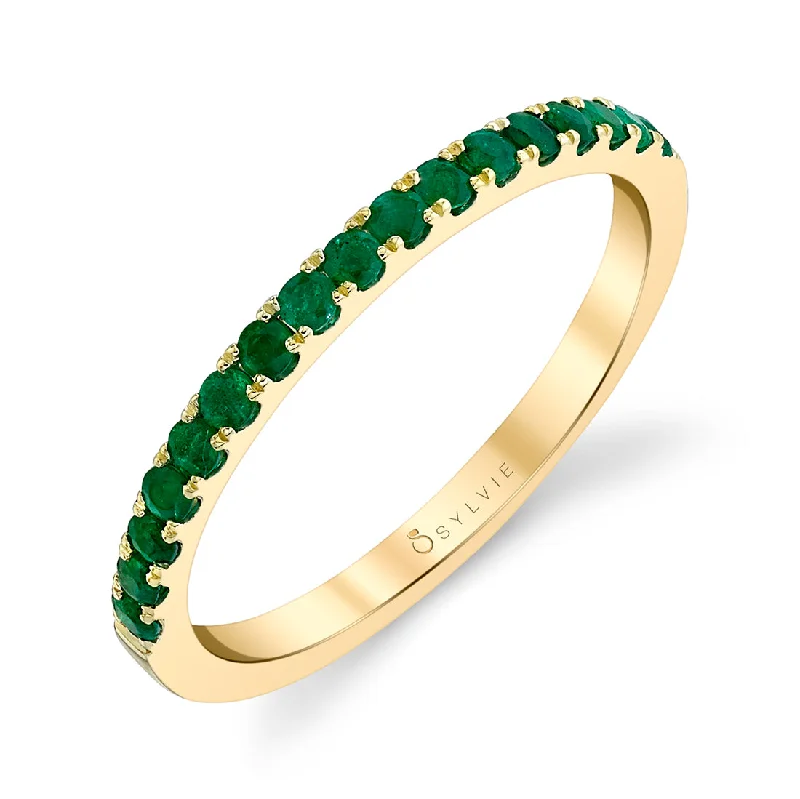 engagement rings for women-Sylvie Classic Yellow Gold Emerald Wedding Band B4002-em