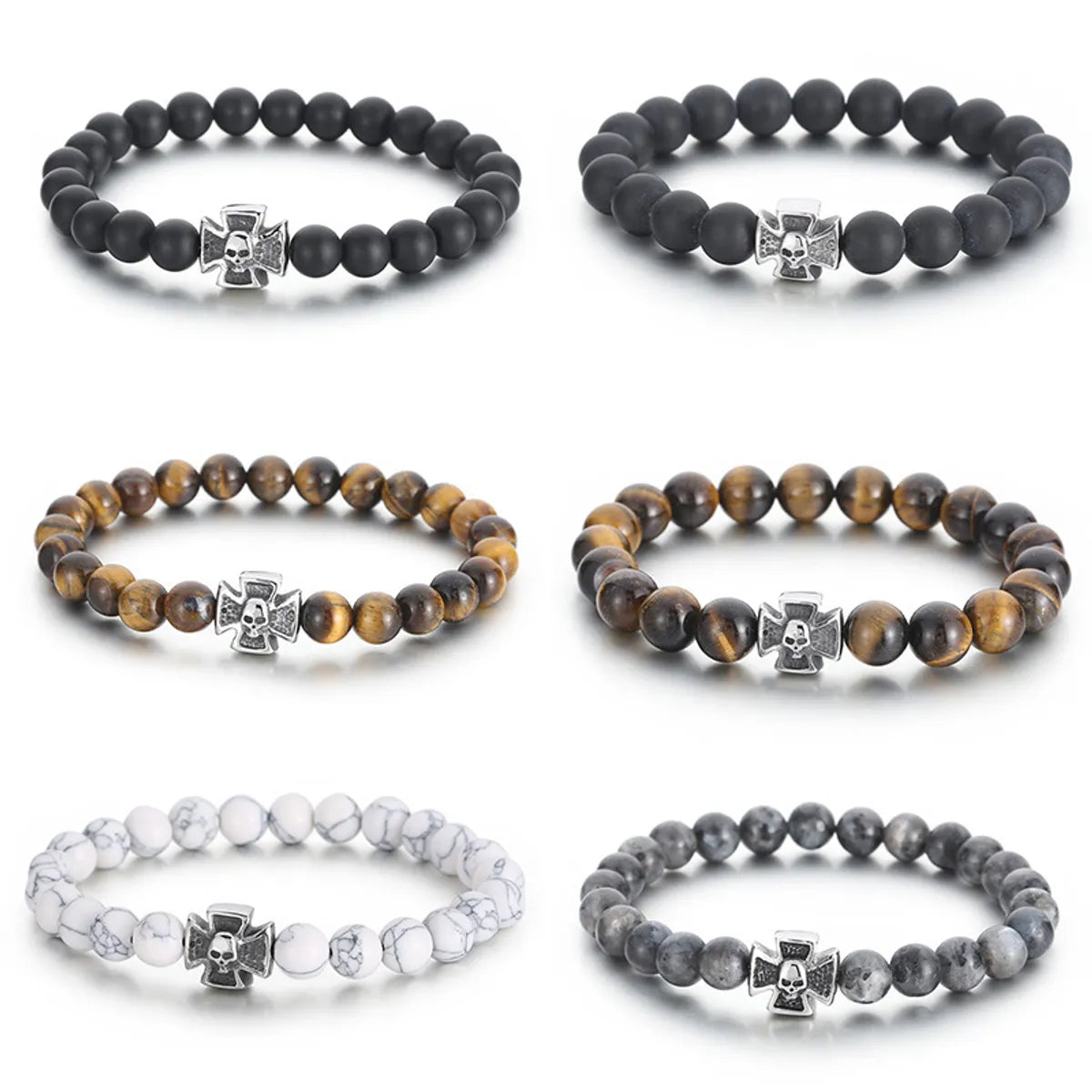 delicate bangles for women-Punk Cross Skull Turquoise Agate Tiger Eye Men'S Bracelets