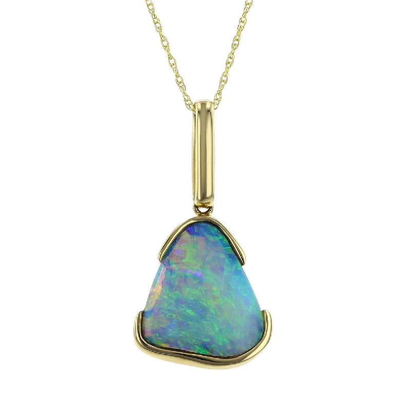 trendy necklaces for women-14K Yellow Gold Australian Opal Pendant Necklace