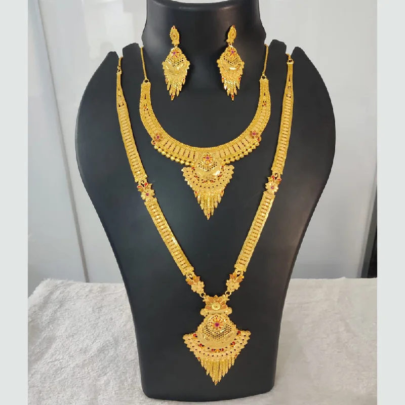 elegant crystal necklaces for women-Pari Art Jewellery Forming Gold Double Necklace Set