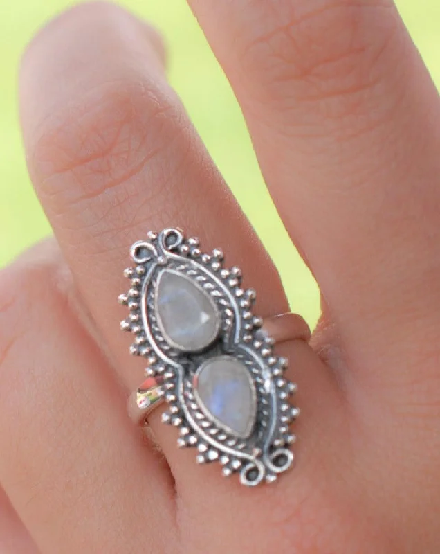 diamond cluster rings for women-Rainbow Moonstone Ring ~ Sterling Silver 925 ~MR136