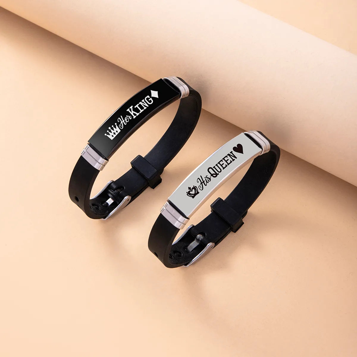 crystal bangles for women-Simple Style Letter 304 Stainless Steel Silica Gel 304 Stainless Steel Black Plated