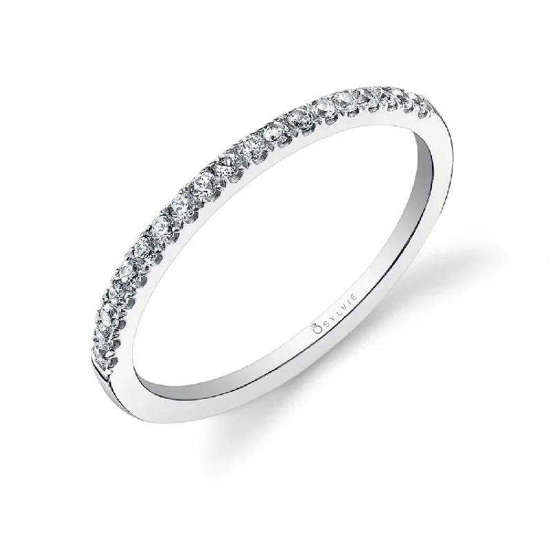 platinum halo engagement rings for women-Sylvie Classic Wedding Band BSY696