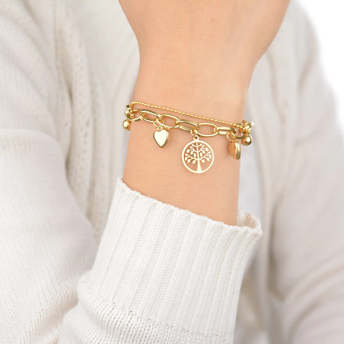 gold charm bracelets for women-Classic Style Streetwear Geometric Tree Heart Shape Stainless Steel Plating Bracelets