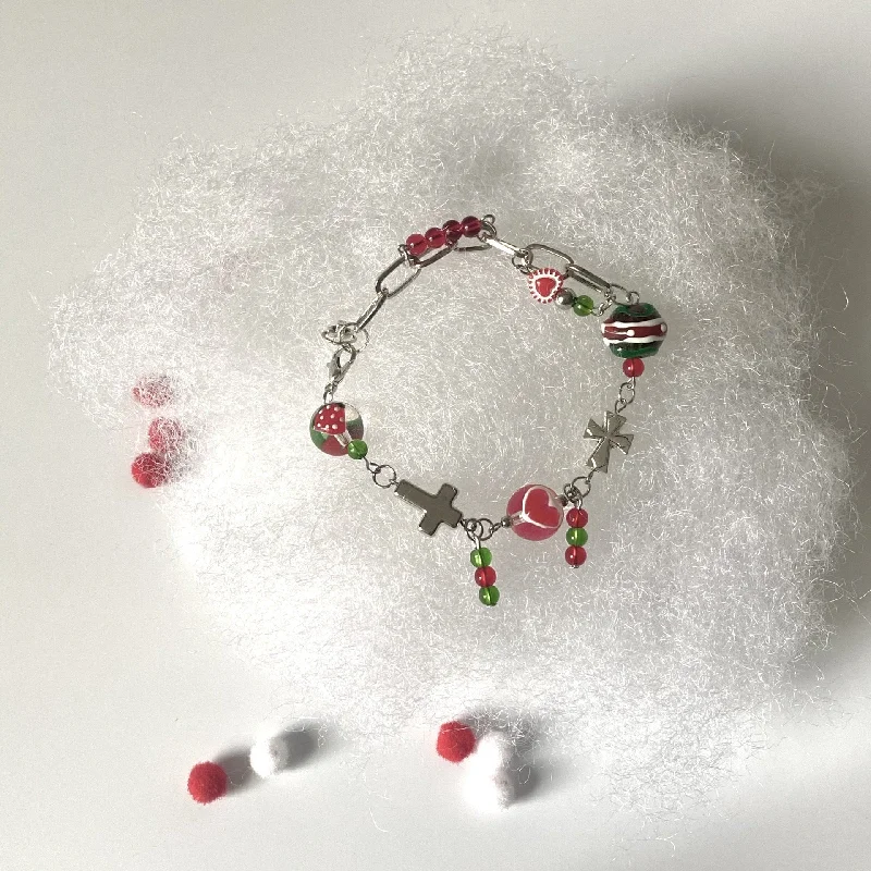 Red Christmas Beaded Bracelet