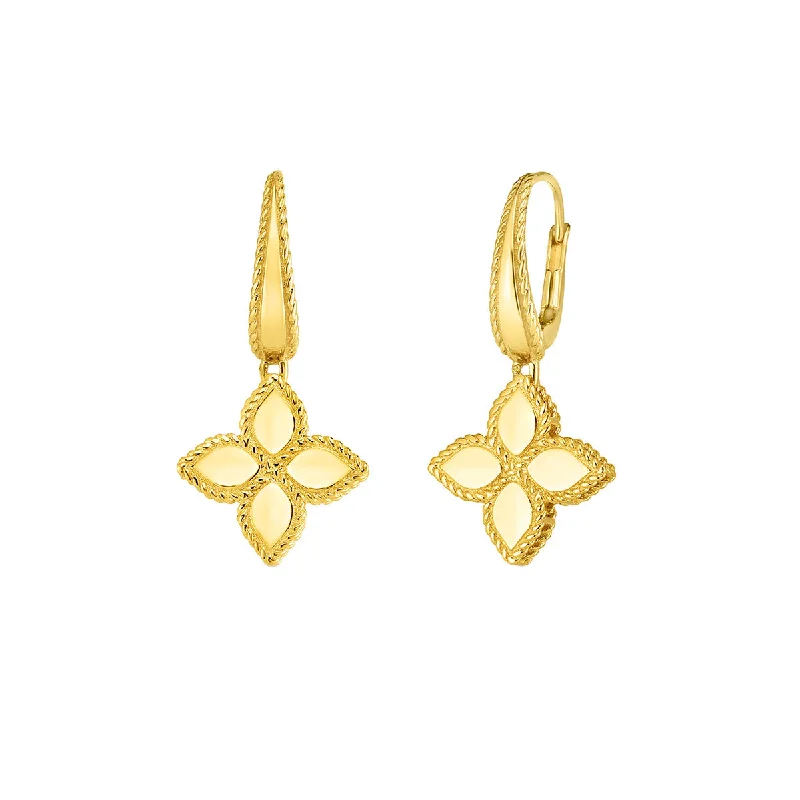 bridal earrings for women-18K Yellow Gold Princess Flower Drop Earrings