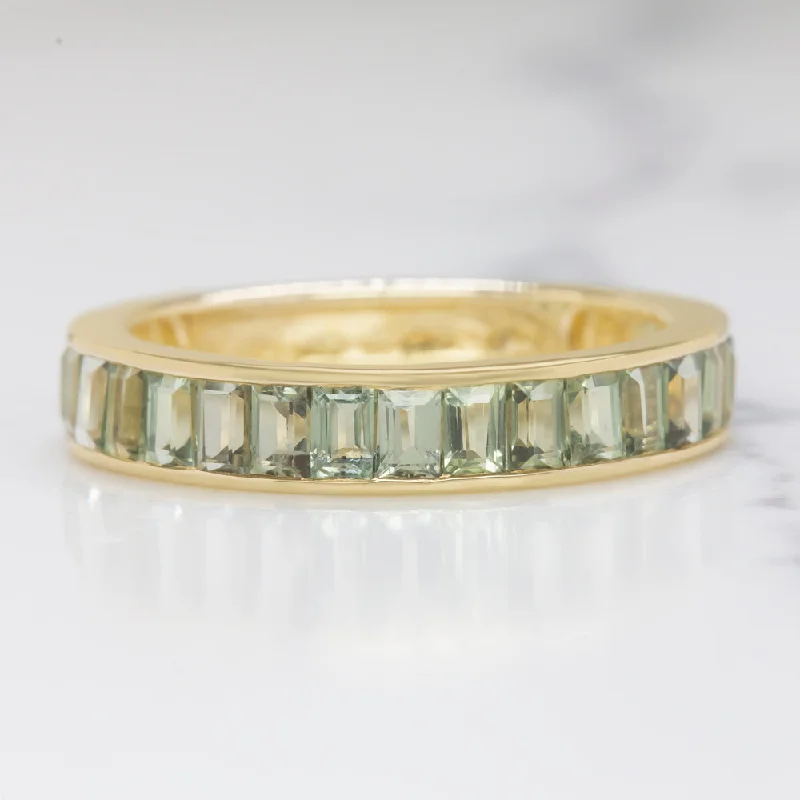 vintage wedding engagement rings for women-NATURAL GREEN SAPPHIRE STACKING RING 14k YELLOW GOLD WEDDING BAND BAGUETTE CUT