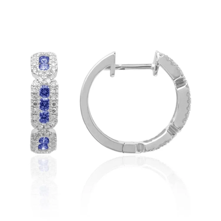 elegant earrings for women-Luvente 14k Sapphire and Diamond Hoop Earrings E03681