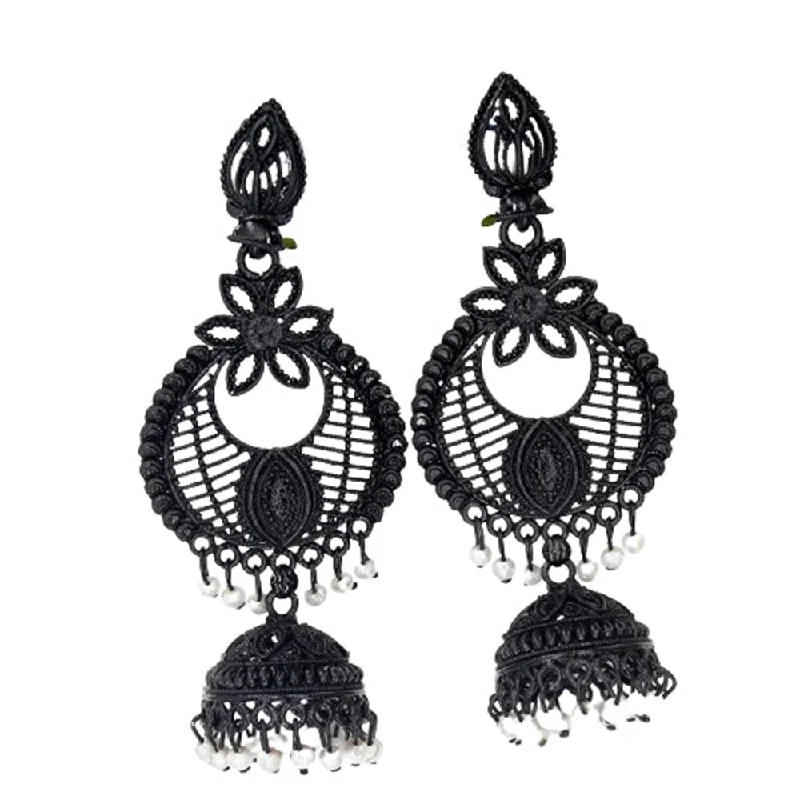 birthstone earrings for women-Mahavir Black Plated Beads Earrings