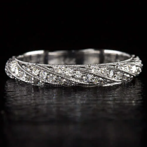 black diamond engagement rings for women-0.62ct DIAMOND PAVE WEDDING BAND ETERNITY COCKTAIL STACKING RING VINTAGE STYLE