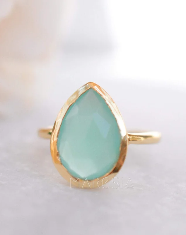 luxury wedding rings for women-Lia Aqua Chalcedony Gold Ring ~ 18k Gold Plated ~MR028