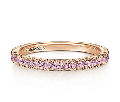 eternity bands for women-14k Rose Gold Pink Sapphire Stackable Ring