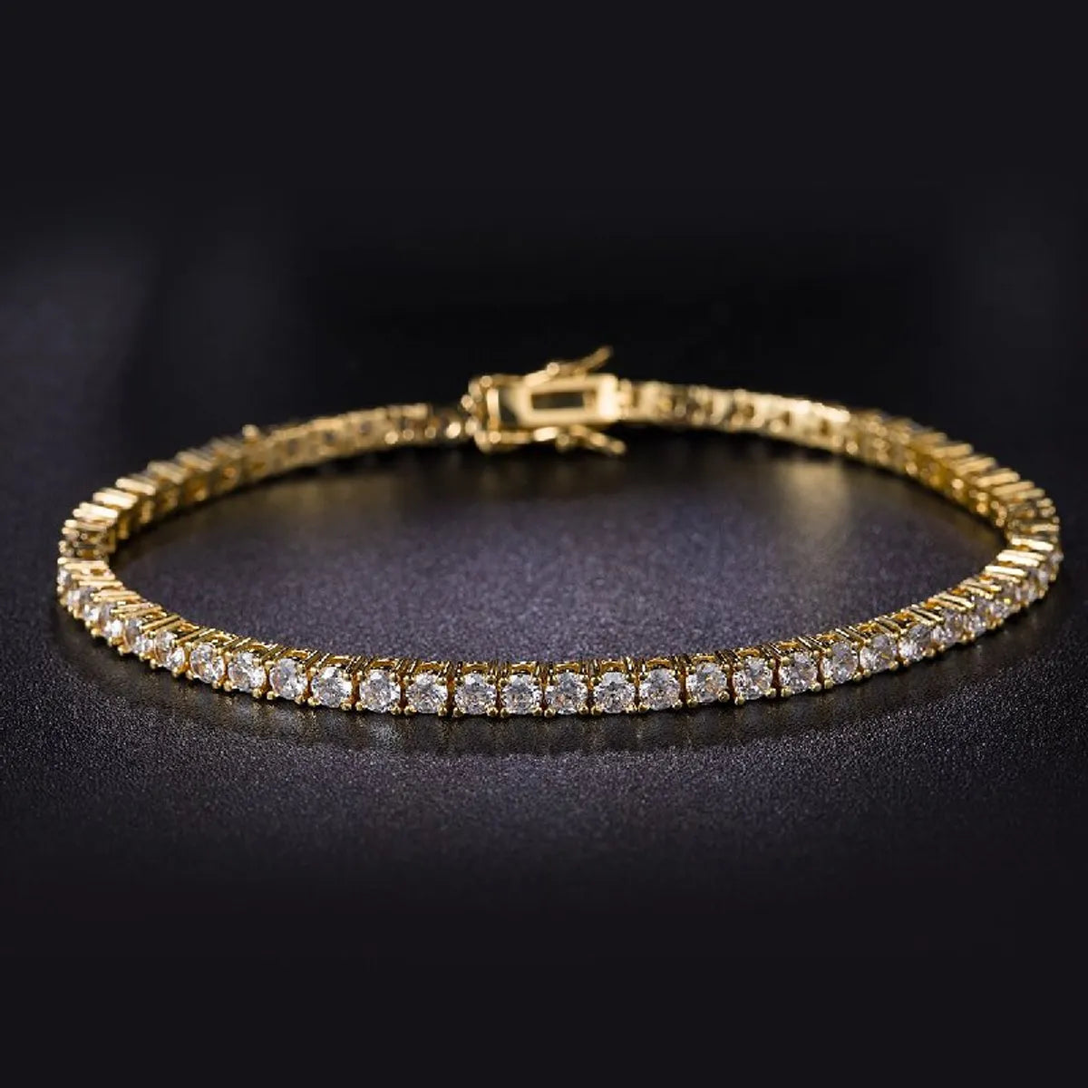 wide bangles for women-Copper 18K Gold Plated Glam Wedding Shiny Solid Color Chain Inlay Zircon Tennis Bracelet